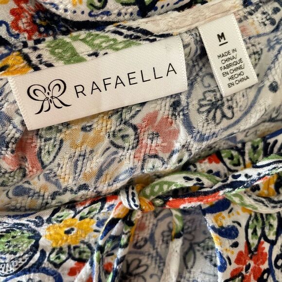 Rafaella colorful print blouse with double flutter sleeves,  keyhole tassel tie - Picture 8 of 8